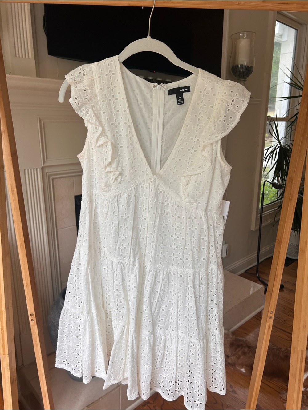*can’t ship until 05/16* Aqua White Eyelet Ruffle Tiered Mini Dress